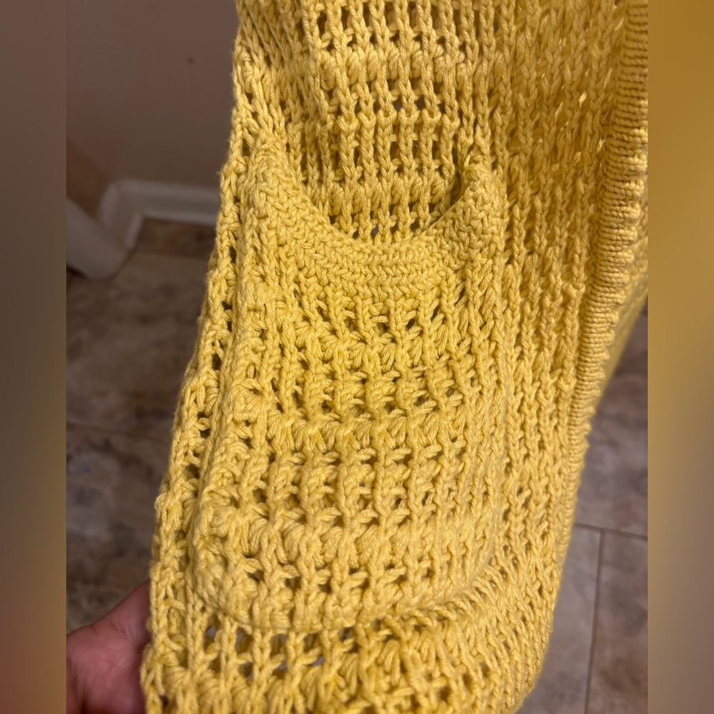 Charlie & Robin Anthropologie Onshore Breeze Open Crochet Cardigan Yellow Medium - Picture 6 of 10